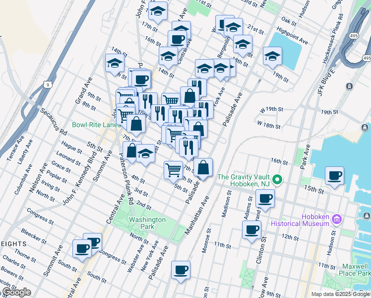 map of restaurants, bars, coffee shops, grocery stores, and more near 910 Bergenline Avenue in Union City