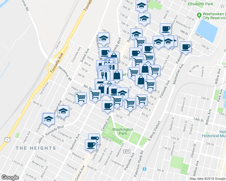 map of restaurants, bars, coffee shops, grocery stores, and more near 714 7th Street in Union City