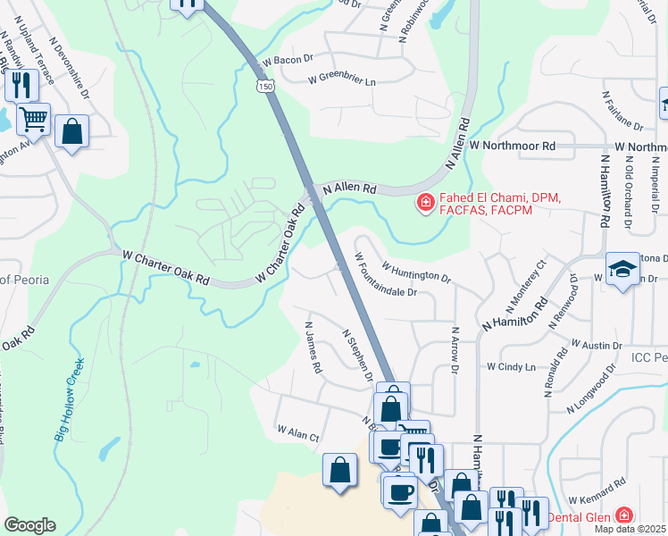 map of restaurants, bars, coffee shops, grocery stores, and more near 2915 West Cannes Drive in Peoria