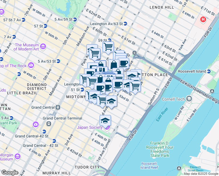 map of restaurants, bars, coffee shops, grocery stores, and more near in New York