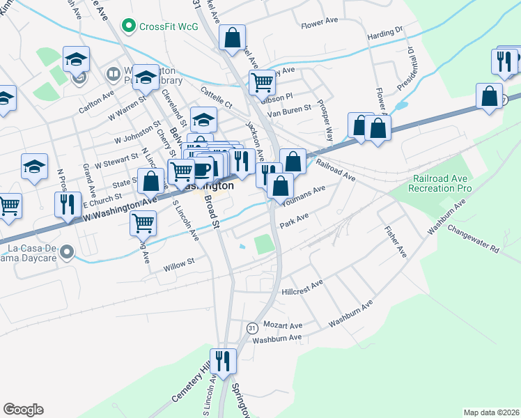 map of restaurants, bars, coffee shops, grocery stores, and more near 37 Vannatta Street in Washington