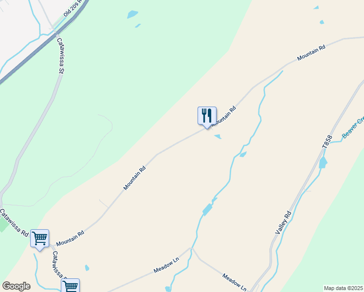 map of restaurants, bars, coffee shops, grocery stores, and more near 102 Mountain Road in Tamaqua