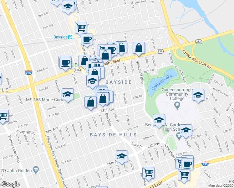 map of restaurants, bars, coffee shops, grocery stores, and more near in Queens