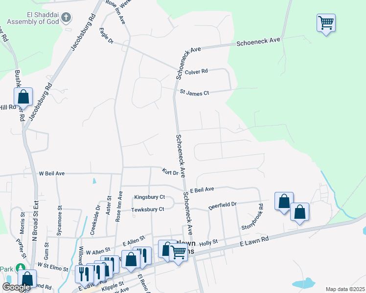 map of restaurants, bars, coffee shops, grocery stores, and more near 306 Schoeneck Avenue in Nazareth