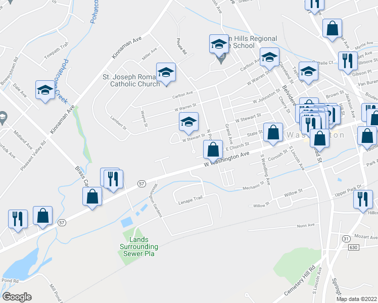 map of restaurants, bars, coffee shops, grocery stores, and more near 207 West Stewart Street in Washington