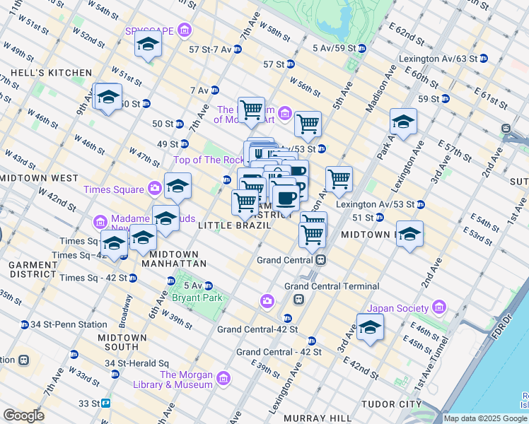 map of restaurants, bars, coffee shops, grocery stores, and more near in New York