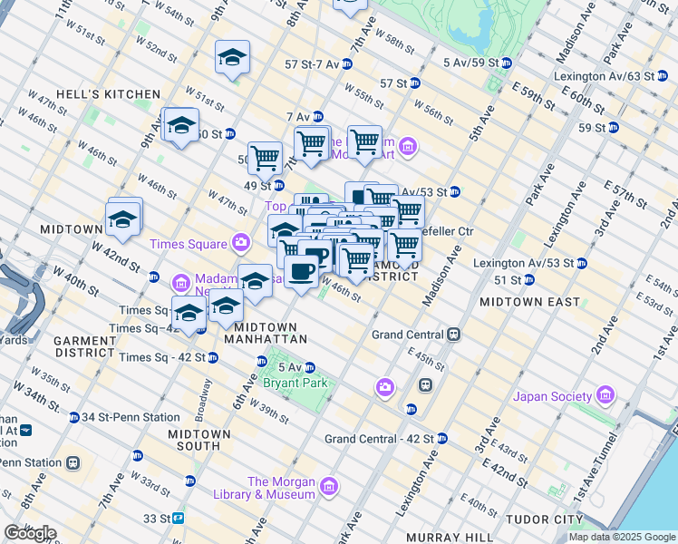 map of restaurants, bars, coffee shops, grocery stores, and more near in New York