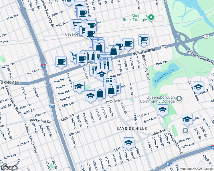 map of restaurants, bars, coffee shops, grocery stores, and more near in Queens