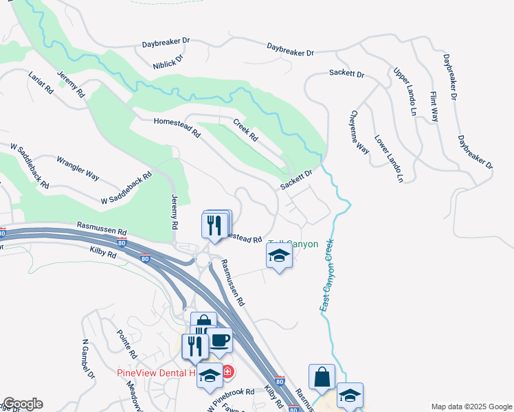 map of restaurants, bars, coffee shops, grocery stores, and more near 3017 Canyon Link Drive in Park City