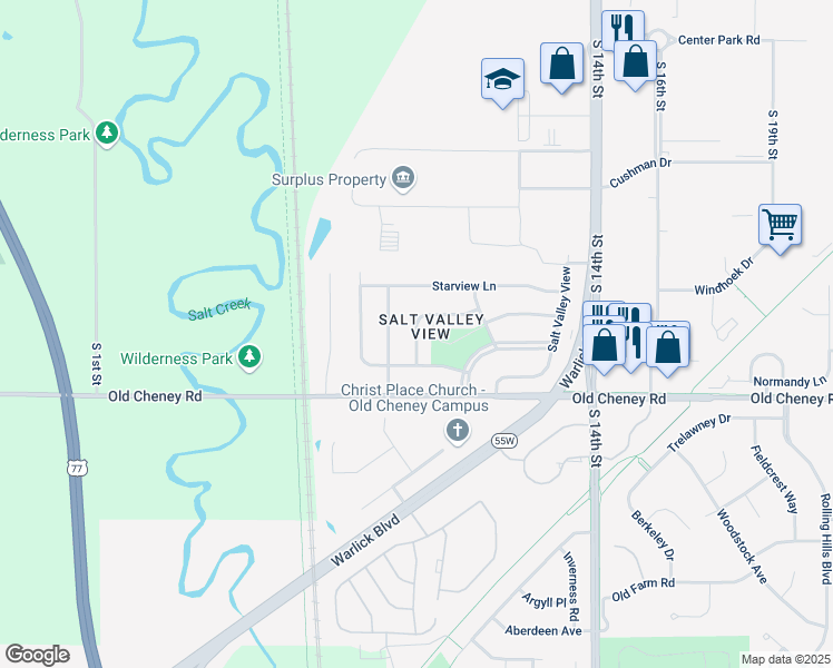 map of restaurants, bars, coffee shops, grocery stores, and more near South 8th Street in Lincoln