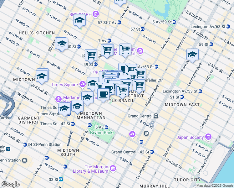map of restaurants, bars, coffee shops, grocery stores, and more near in New York