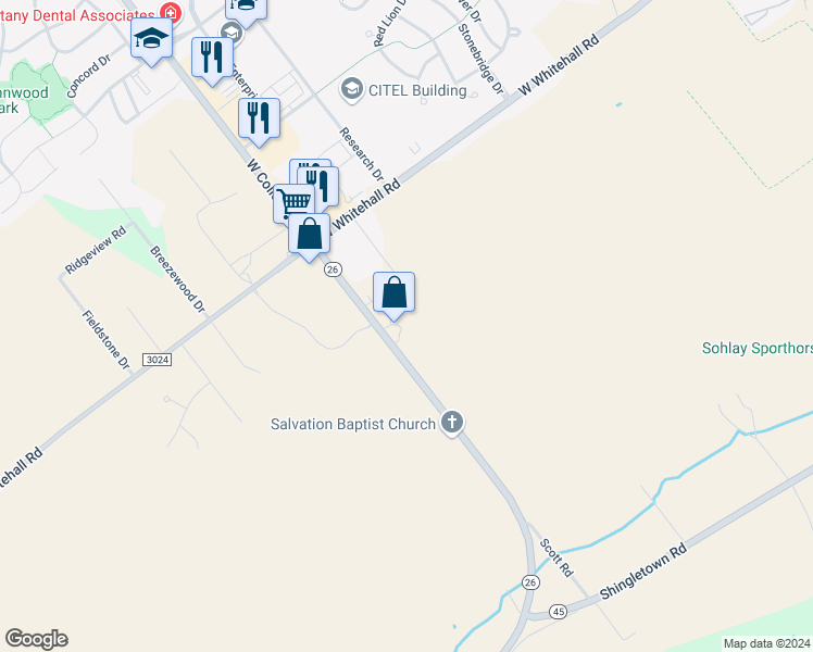 map of restaurants, bars, coffee shops, grocery stores, and more near 3416 West College Avenue in State College