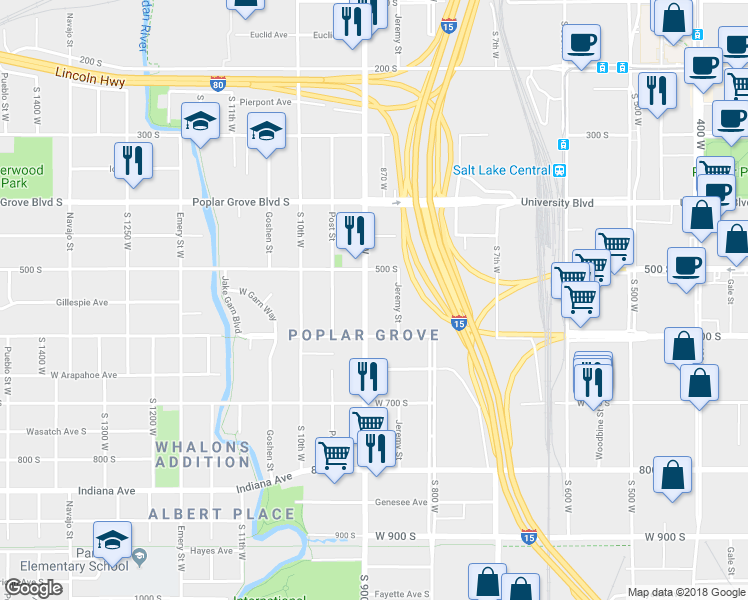 map of restaurants, bars, coffee shops, grocery stores, and more near 535 South 900 West in Salt Lake City