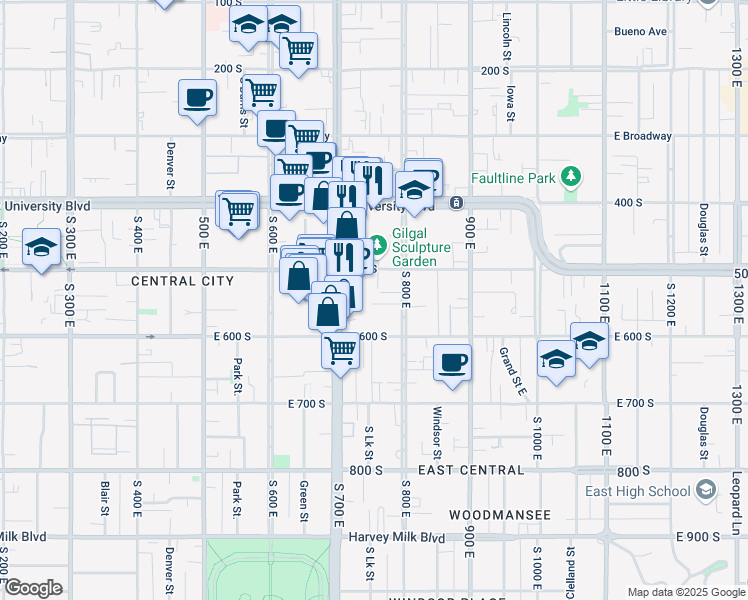 map of restaurants, bars, coffee shops, grocery stores, and more near 505 South 700 East in Salt Lake City
