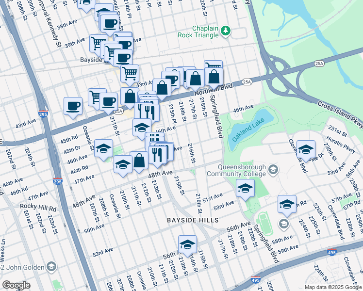 map of restaurants, bars, coffee shops, grocery stores, and more near in Queens