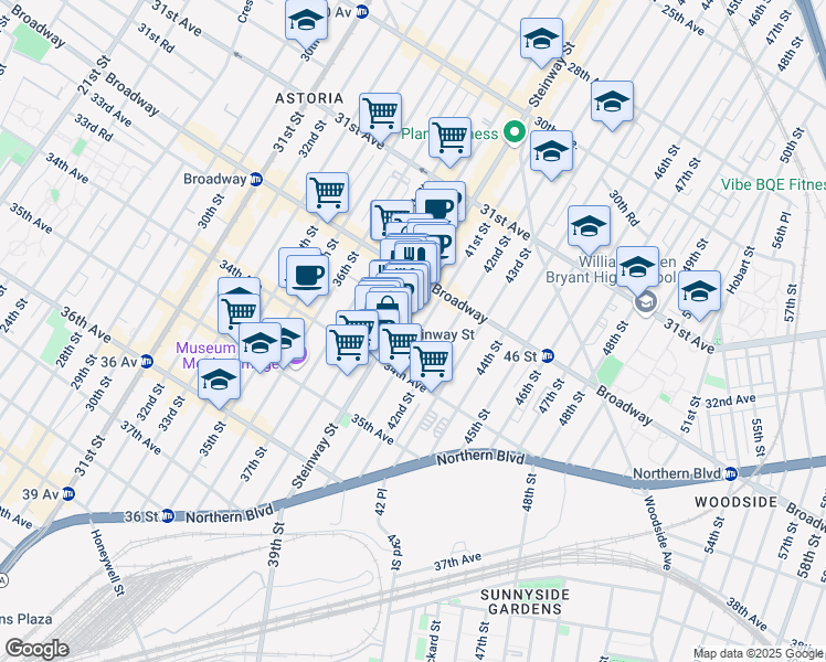 map of restaurants, bars, coffee shops, grocery stores, and more near 3818 Broadway in Queens