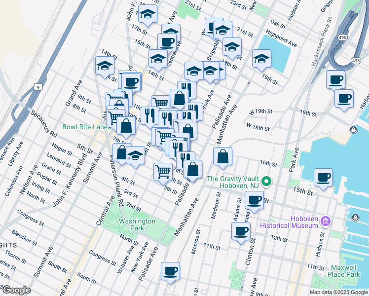 map of restaurants, bars, coffee shops, grocery stores, and more near 914 New York Avenue in Union City