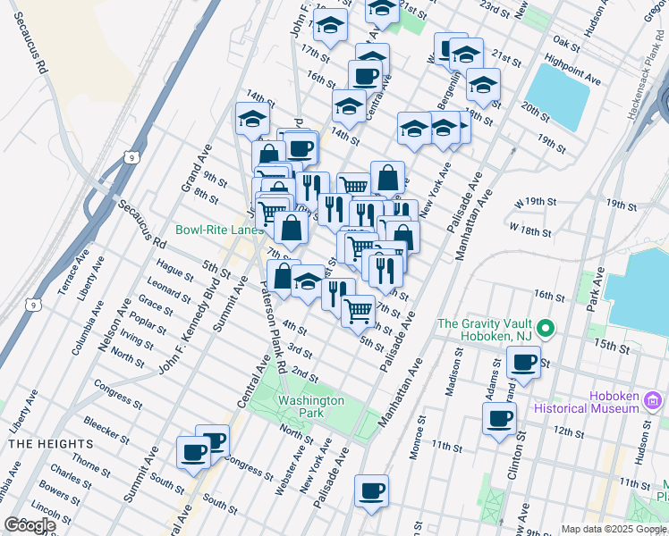 map of restaurants, bars, coffee shops, grocery stores, and more near 808 West Street in Union City