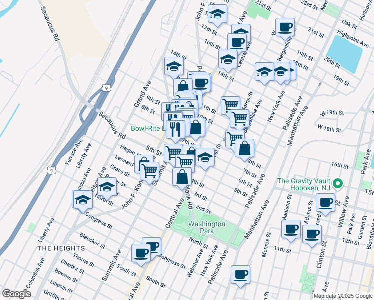 map of restaurants, bars, coffee shops, grocery stores, and more near 720 7th Street in Union City