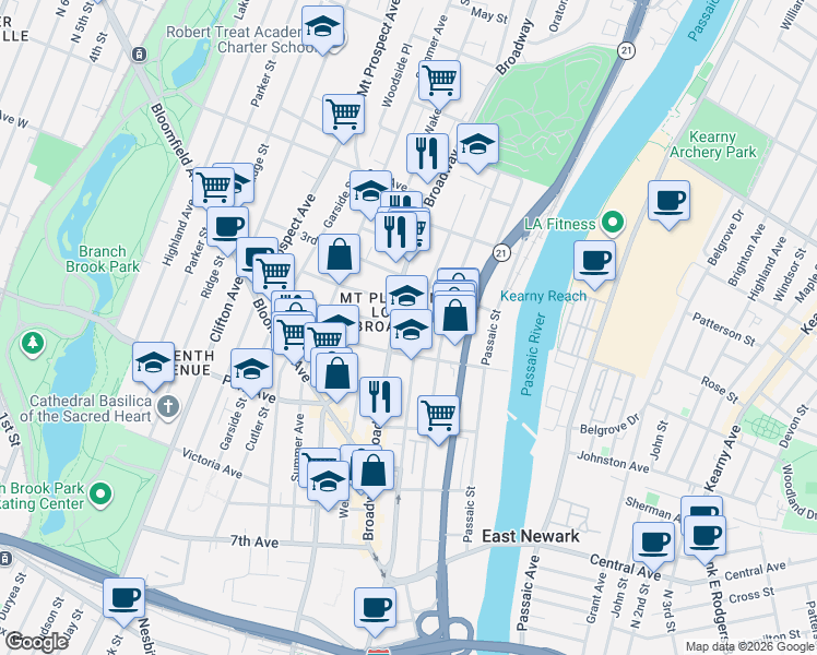 map of restaurants, bars, coffee shops, grocery stores, and more near in Newark