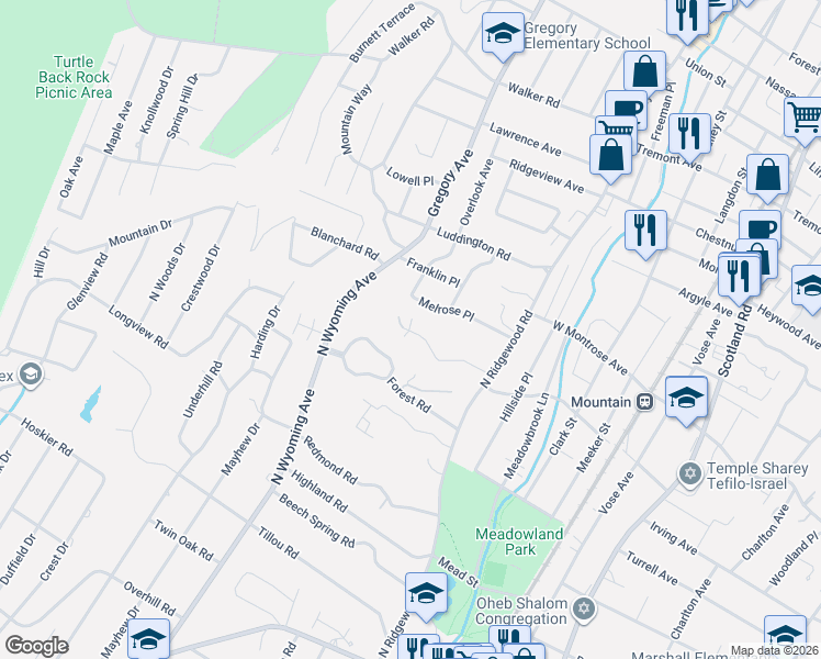map of restaurants, bars, coffee shops, grocery stores, and more near 380 Melrose Place in South Orange
