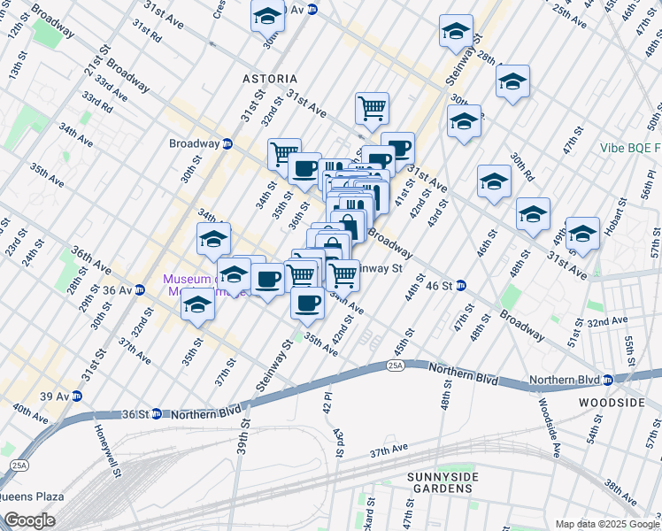 map of restaurants, bars, coffee shops, grocery stores, and more near 3818 Broadway in Queens