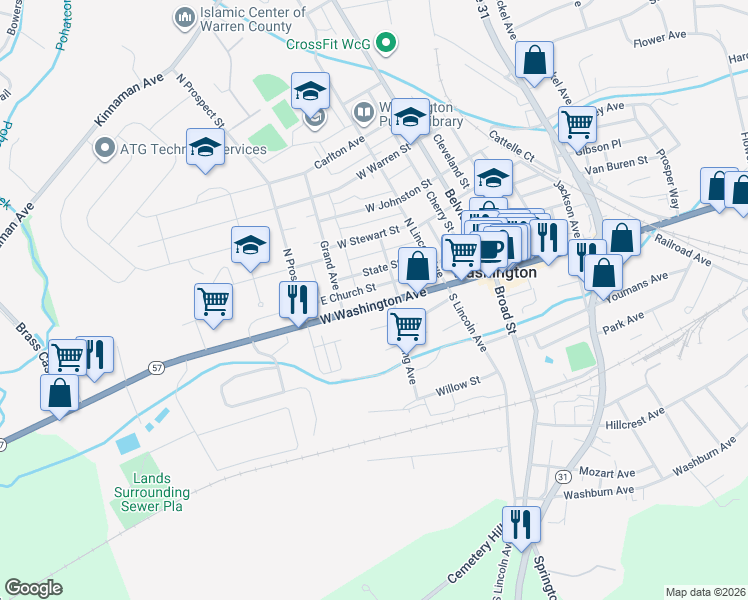 map of restaurants, bars, coffee shops, grocery stores, and more near 47 State Street in Washington