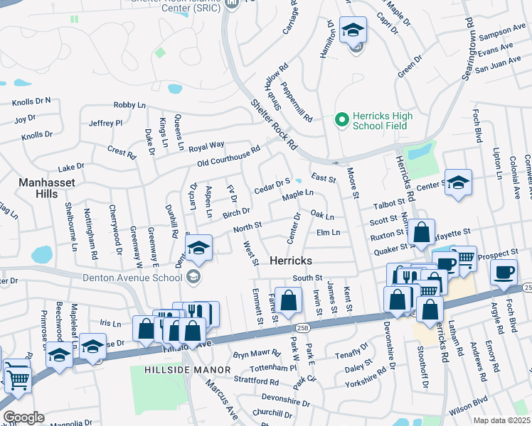 map of restaurants, bars, coffee shops, grocery stores, and more near 1022 Maple Lane in New Hyde Park