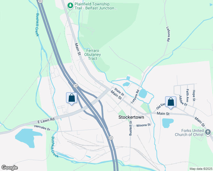 map of restaurants, bars, coffee shops, grocery stores, and more near 409 Main Street in Easton