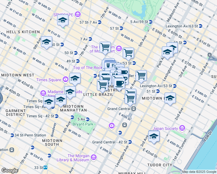 map of restaurants, bars, coffee shops, grocery stores, and more near in New York