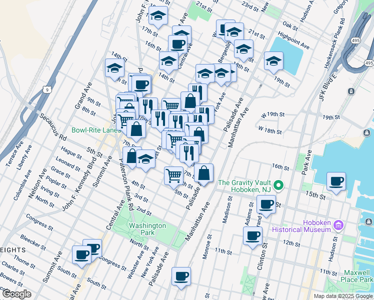 map of restaurants, bars, coffee shops, grocery stores, and more near 910 Bergenline Avenue in Union City