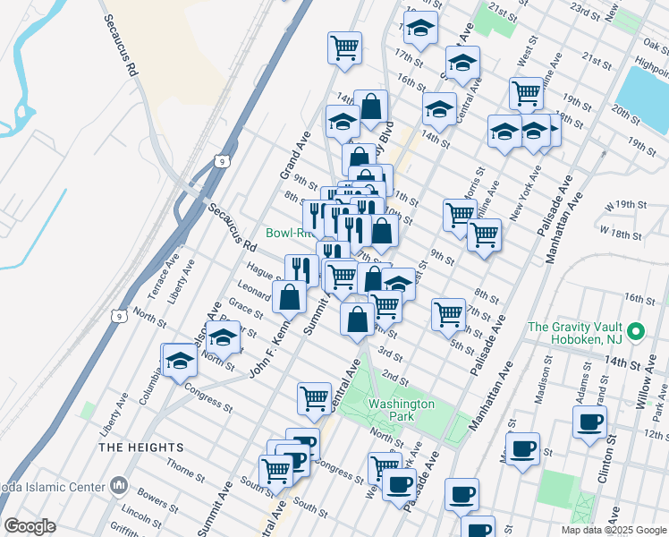 map of restaurants, bars, coffee shops, grocery stores, and more near 709 Summit Avenue in Union City