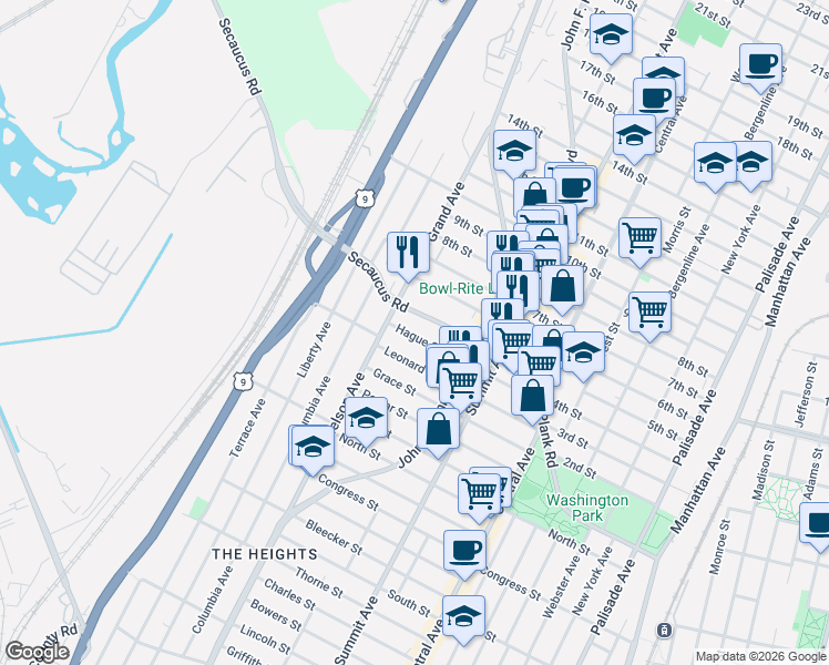 map of restaurants, bars, coffee shops, grocery stores, and more near 809 Secaucus Road in Jersey City