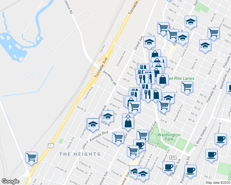 map of restaurants, bars, coffee shops, grocery stores, and more near 180 Nelson Avenue in Jersey City