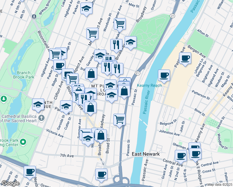 map of restaurants, bars, coffee shops, grocery stores, and more near in Newark