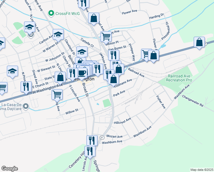 map of restaurants, bars, coffee shops, grocery stores, and more near 37 Vannatta Street in Washington
