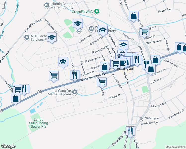map of restaurants, bars, coffee shops, grocery stores, and more near 47 State Street in Washington