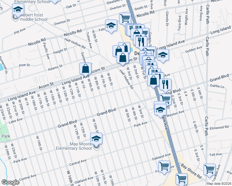 map of restaurants, bars, coffee shops, grocery stores, and more near 241 Lake Avenue in Deer Park