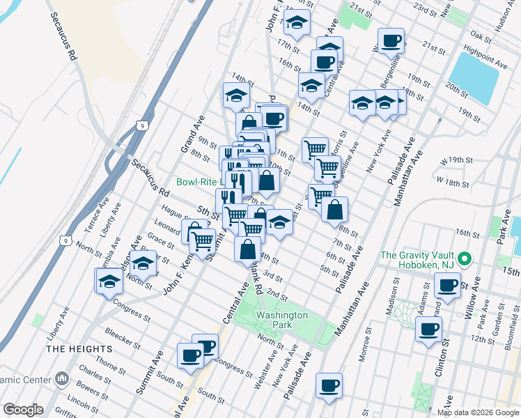 map of restaurants, bars, coffee shops, grocery stores, and more near 720 7th Street in Union City
