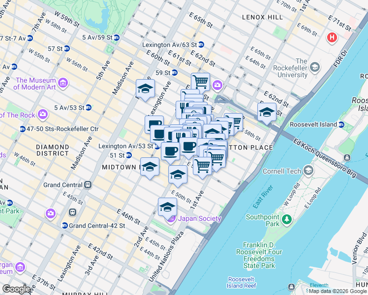 map of restaurants, bars, coffee shops, grocery stores, and more near in New York