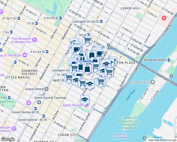 map of restaurants, bars, coffee shops, grocery stores, and more near in New York