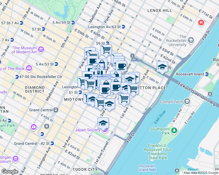 map of restaurants, bars, coffee shops, grocery stores, and more near in New York