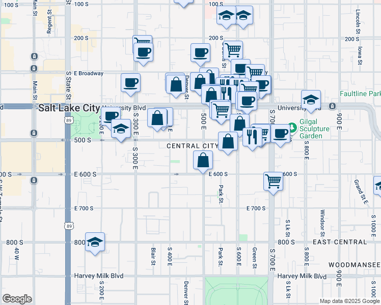 map of restaurants, bars, coffee shops, grocery stores, and more near in Salt Lake City