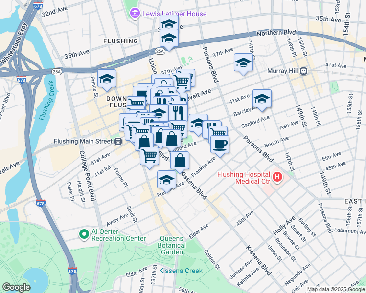 map of restaurants, bars, coffee shops, grocery stores, and more near in Queens