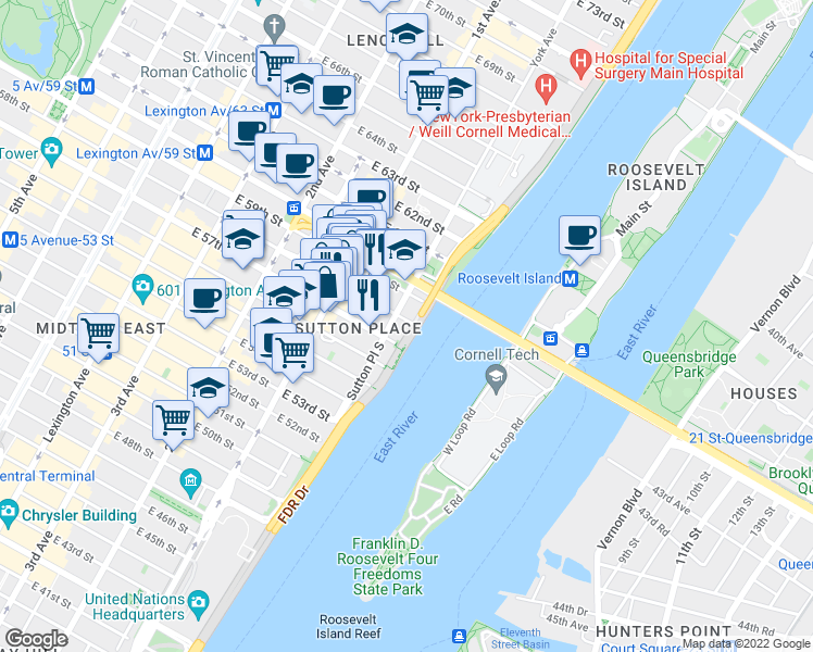 map of restaurants, bars, coffee shops, grocery stores, and more near in New York