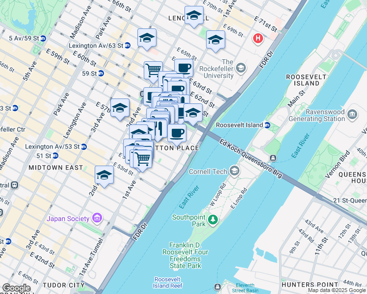 map of restaurants, bars, coffee shops, grocery stores, and more near in New York