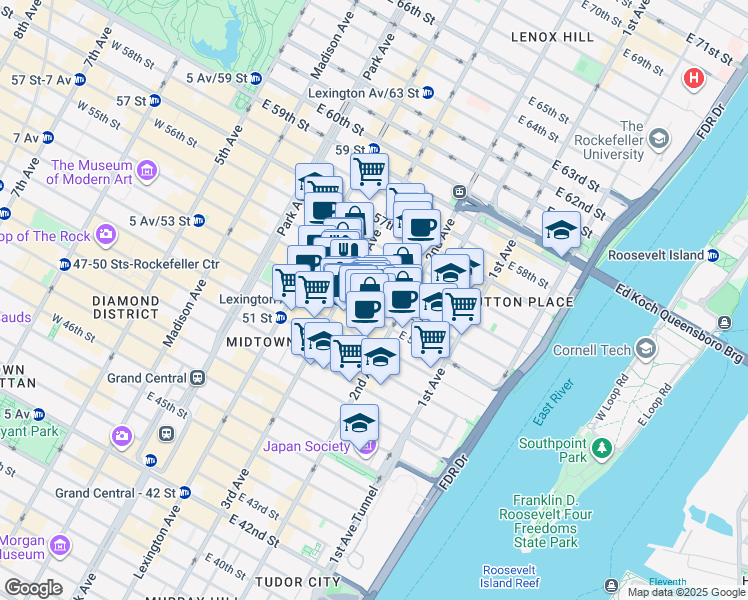map of restaurants, bars, coffee shops, grocery stores, and more near in New York