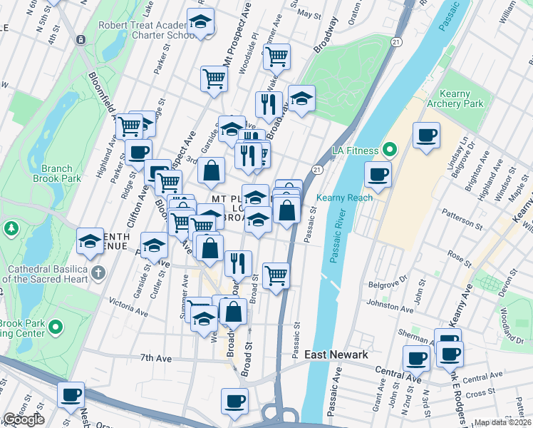 map of restaurants, bars, coffee shops, grocery stores, and more near in Newark