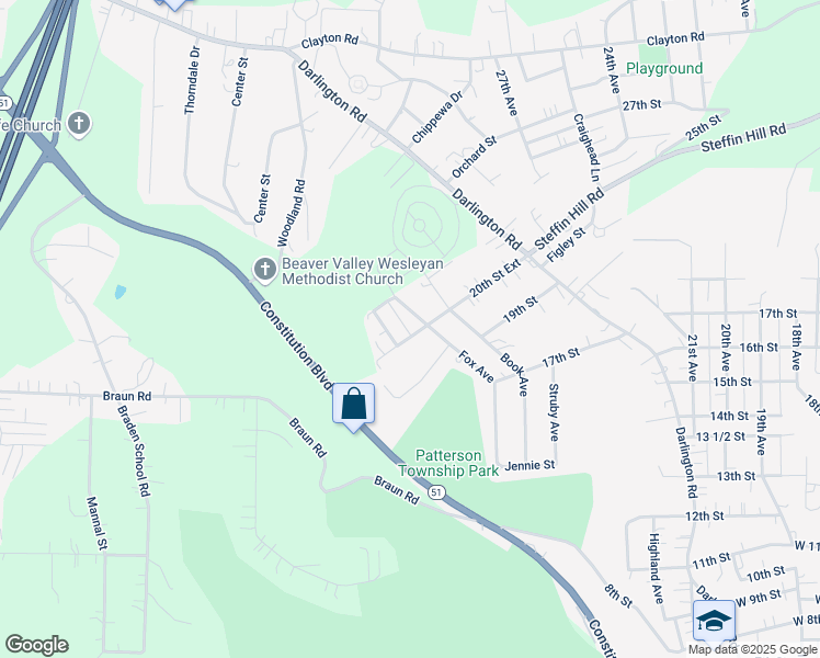 map of restaurants, bars, coffee shops, grocery stores, and more near 2005 Fox Avenue in Beaver Falls