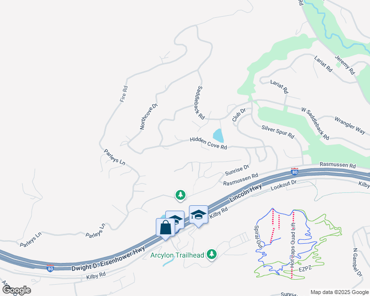 map of restaurants, bars, coffee shops, grocery stores, and more near 4265 Hidden Cove Road in Park City